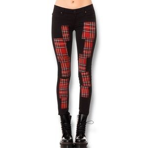 Tripp NYC Punk Plaid Patchwork Skinny Pants Alt Grunge Emo Punk Y2K Style 5/27